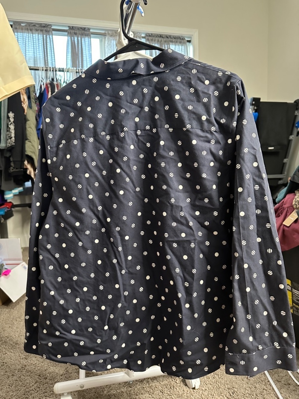 Chico's Navy Blue Polka Dot Button-Down Shirt - Picture 3 of 3